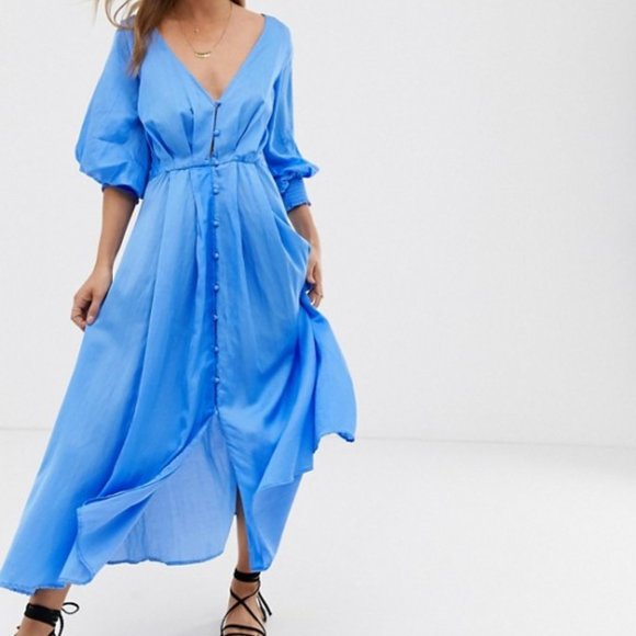 Free People Dresses & Skirts - Free People | Later Days Midi Dress Blue Satin 4
